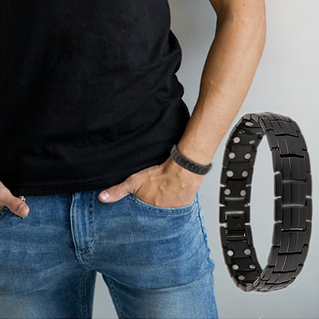 thumbnail image 2 of Black Stainless Steel Magnetic Health Bracelet For Men - Cross Charm & Pain Relief 2 of 5