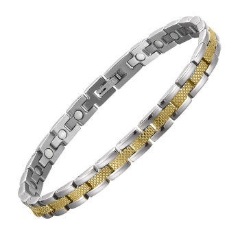 Mens Magnetic Stainless Steel Bracelet - Gold & Black Power Element Design - 8 Inch With Free Link Removal Kit